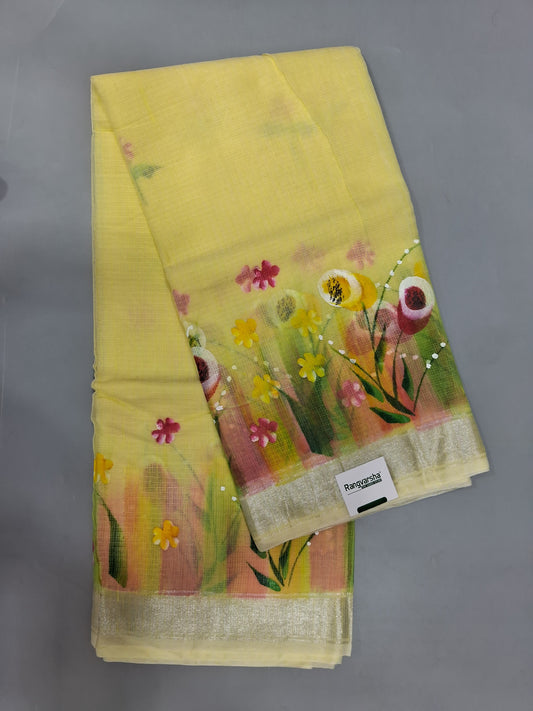 Mango Yellow Silk Kota Saree