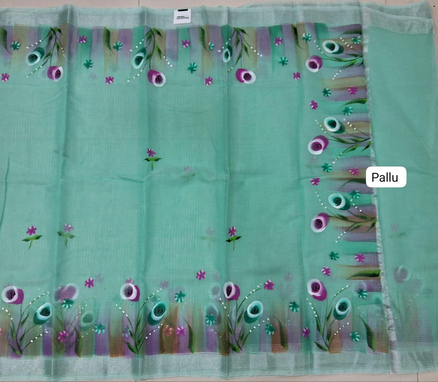 Mint Blue Silk Kota Saree Pallu