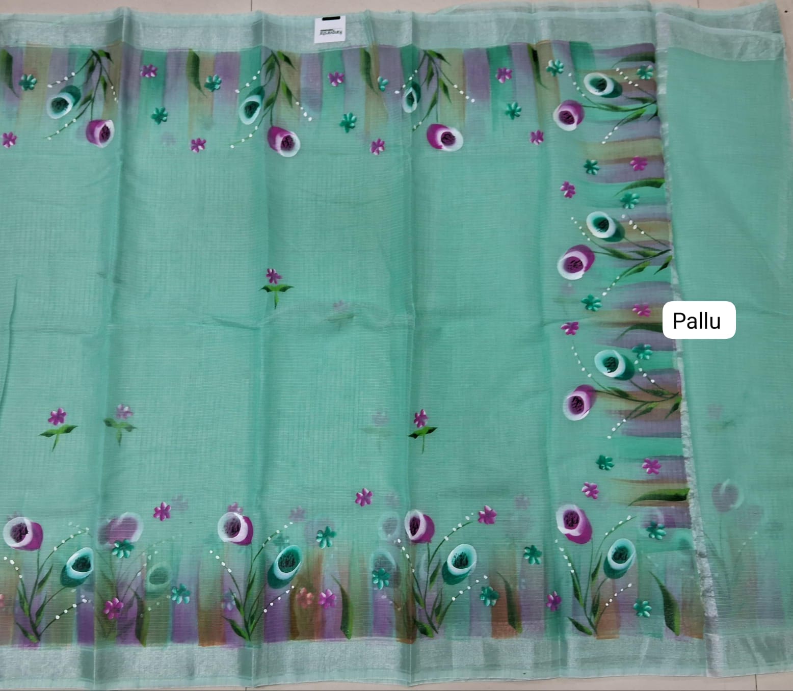 Mint Blue Silk Kota Saree Pallu