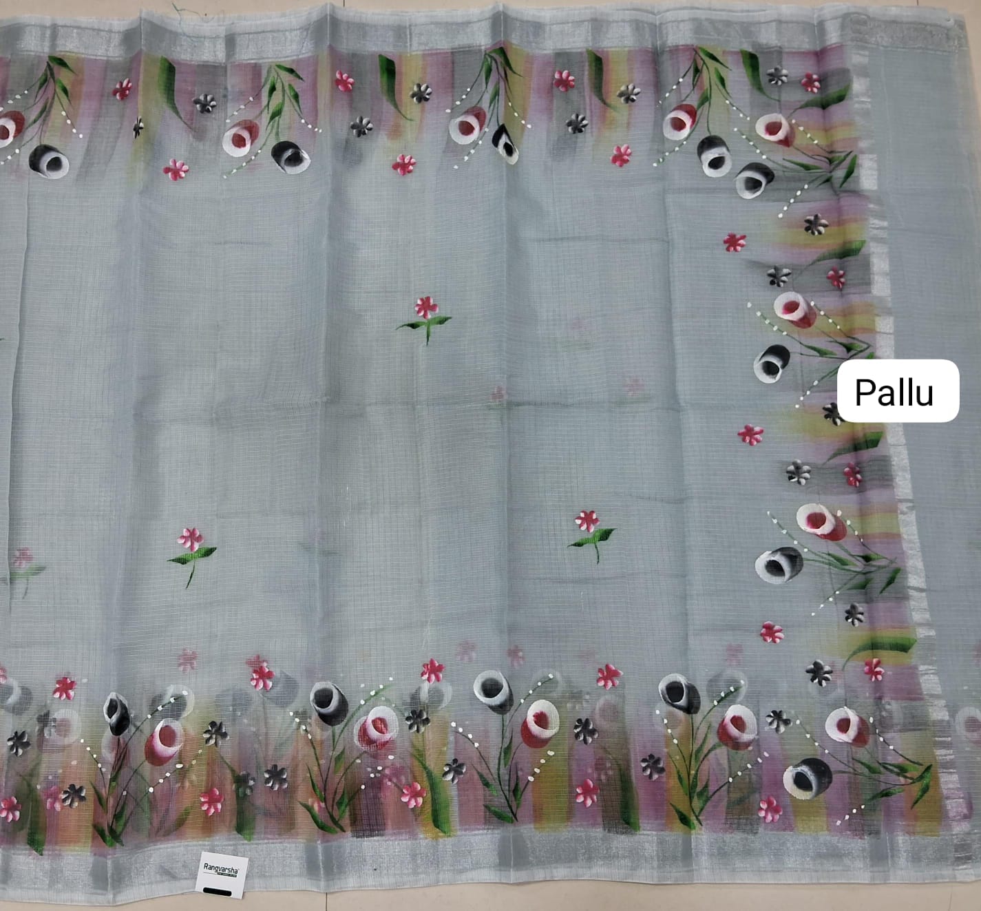 Grey Silk Kota Saree Pallu