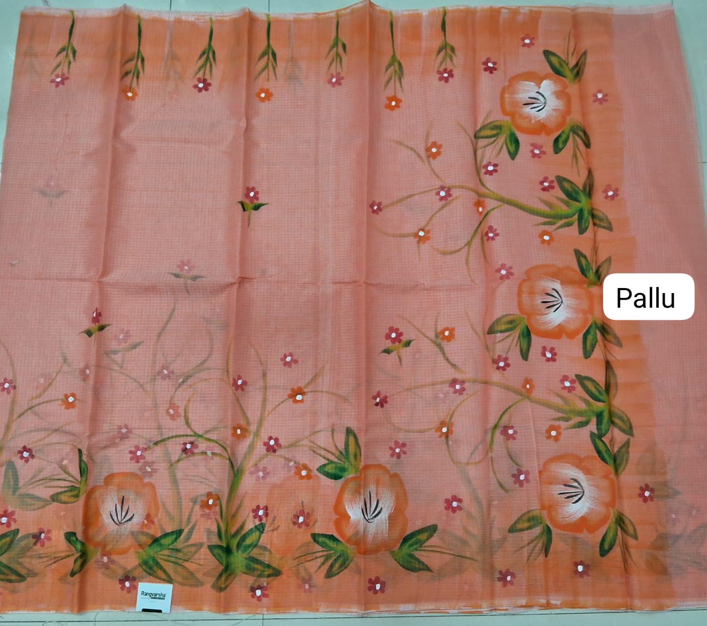 Peach Kota Saree Pallu