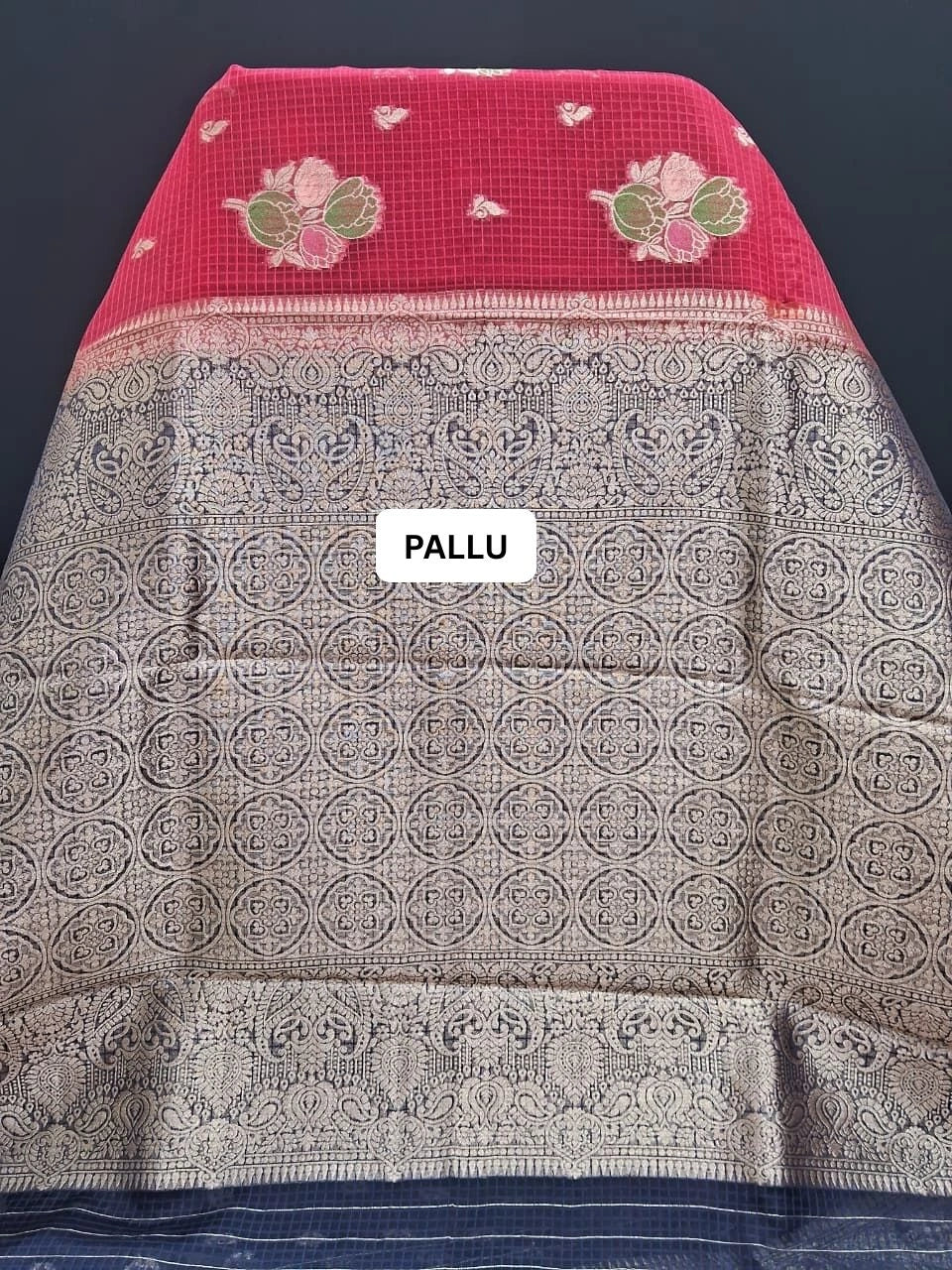 Beautiful Vibrant Red Kota saree pallu