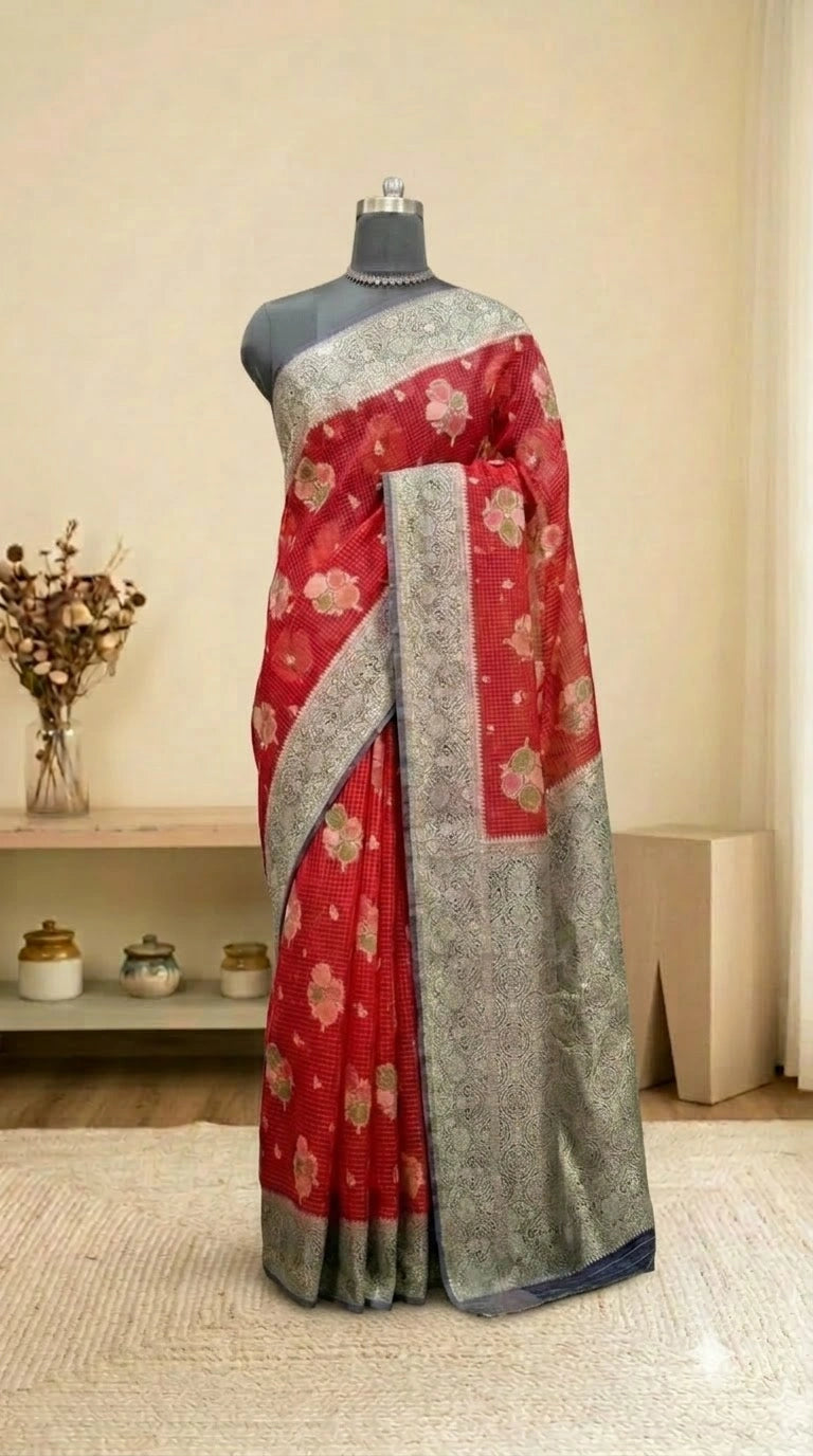 Beautiful Vibrant Red Kota saree