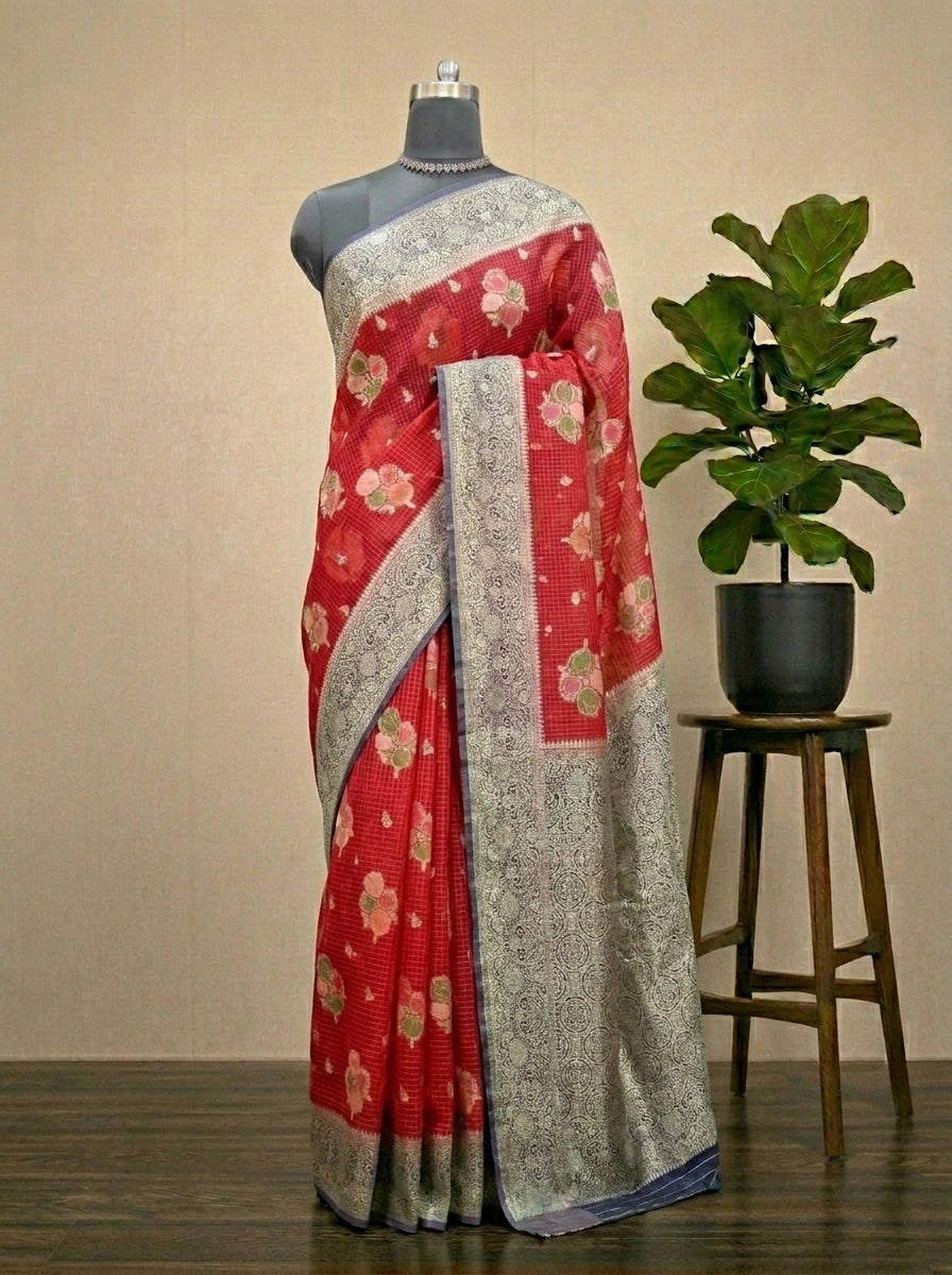 Beautiful Vibrant Red Kota saree