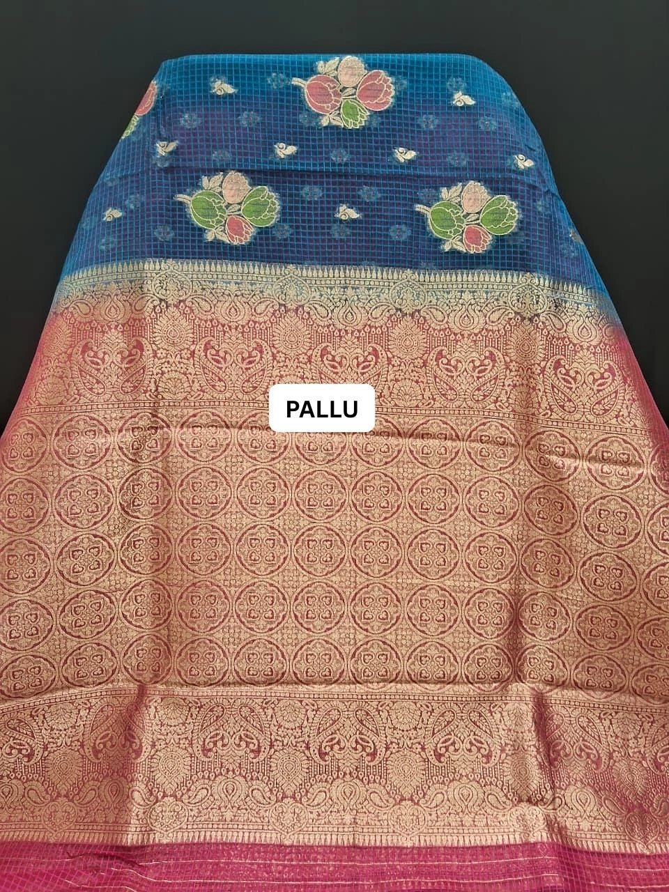 Elegant Navy-Blue Kota pallu