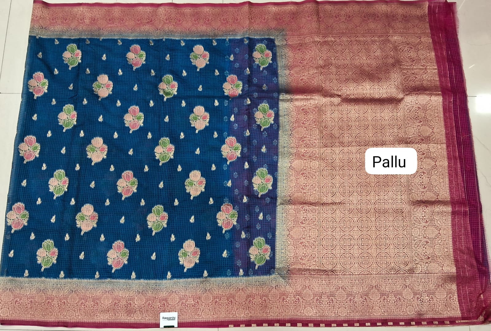 Navy Blue Kota Saree pallu