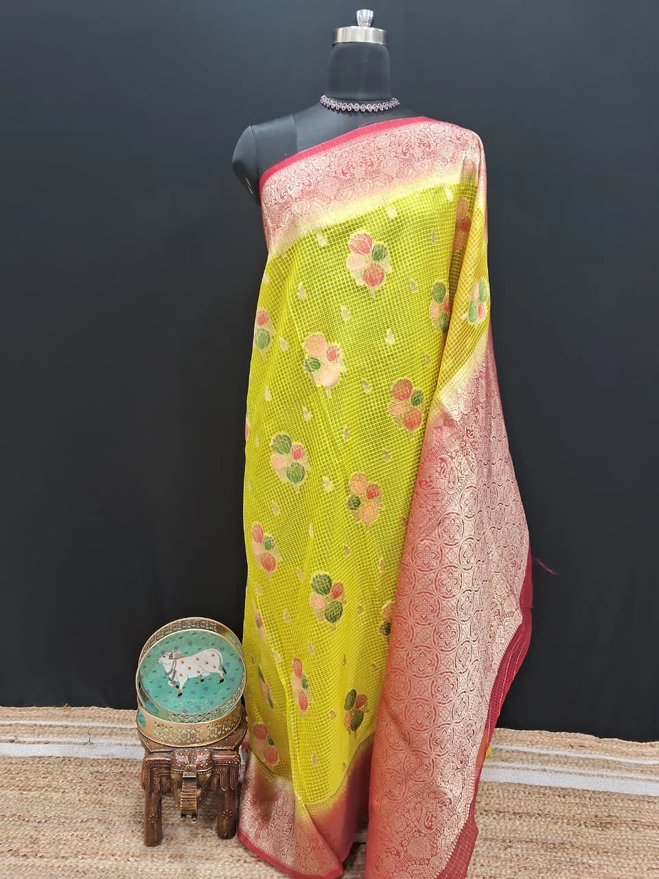 Elegant floral Yellow Kota Saree