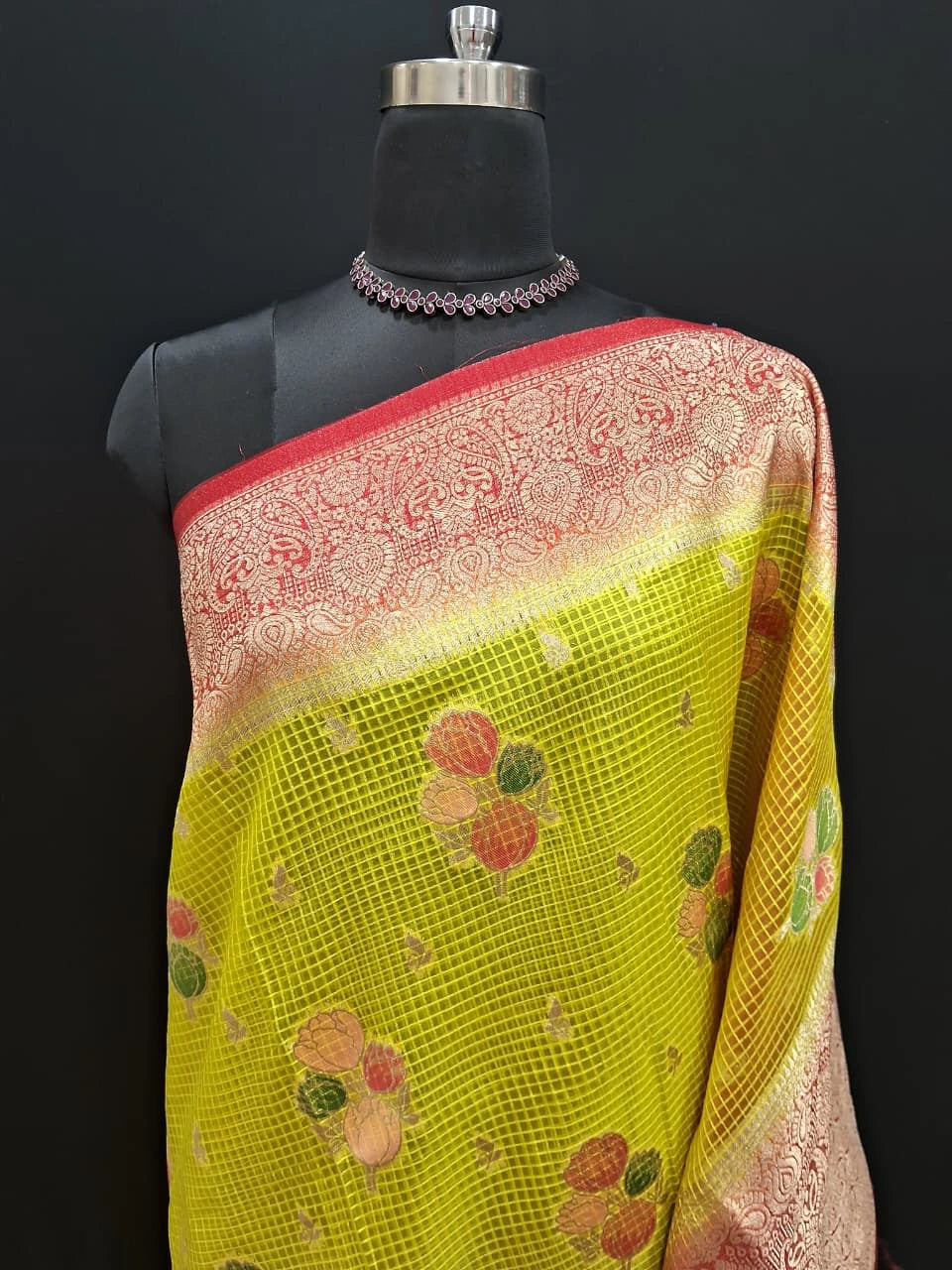 Elegant floral Yellow Kota Saree 