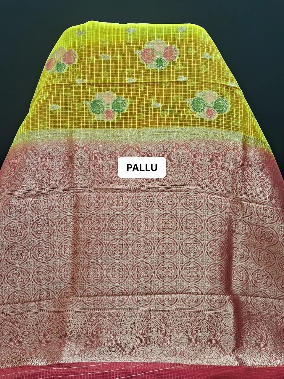 Elegant floral Yellow Kota Saree pallu