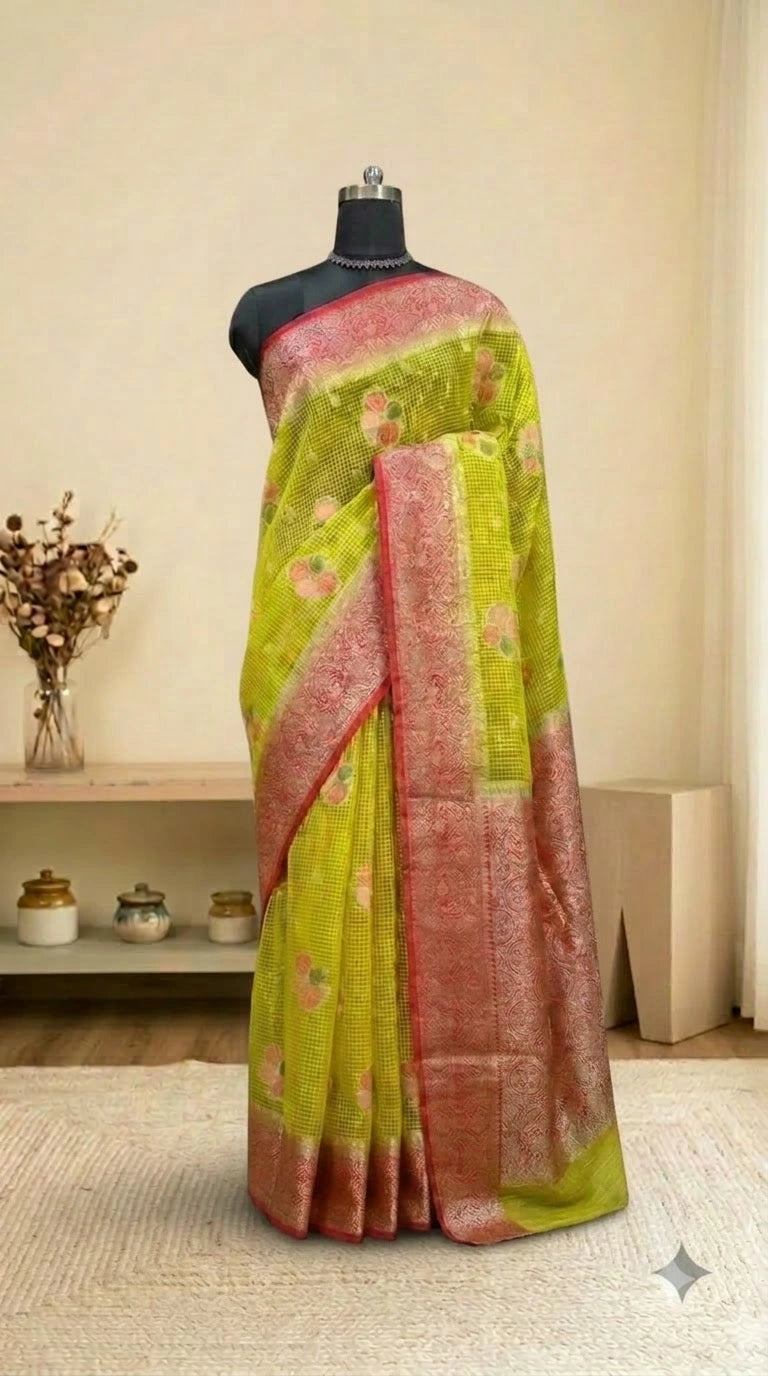 Elegant floral Yellow Kota Saree