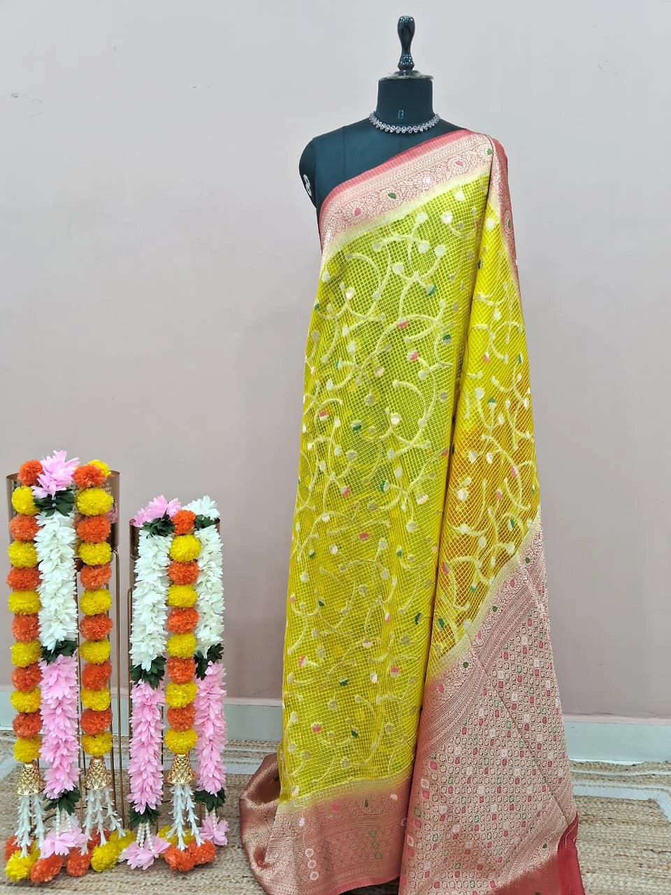 Lemon Yellow Kota Saree