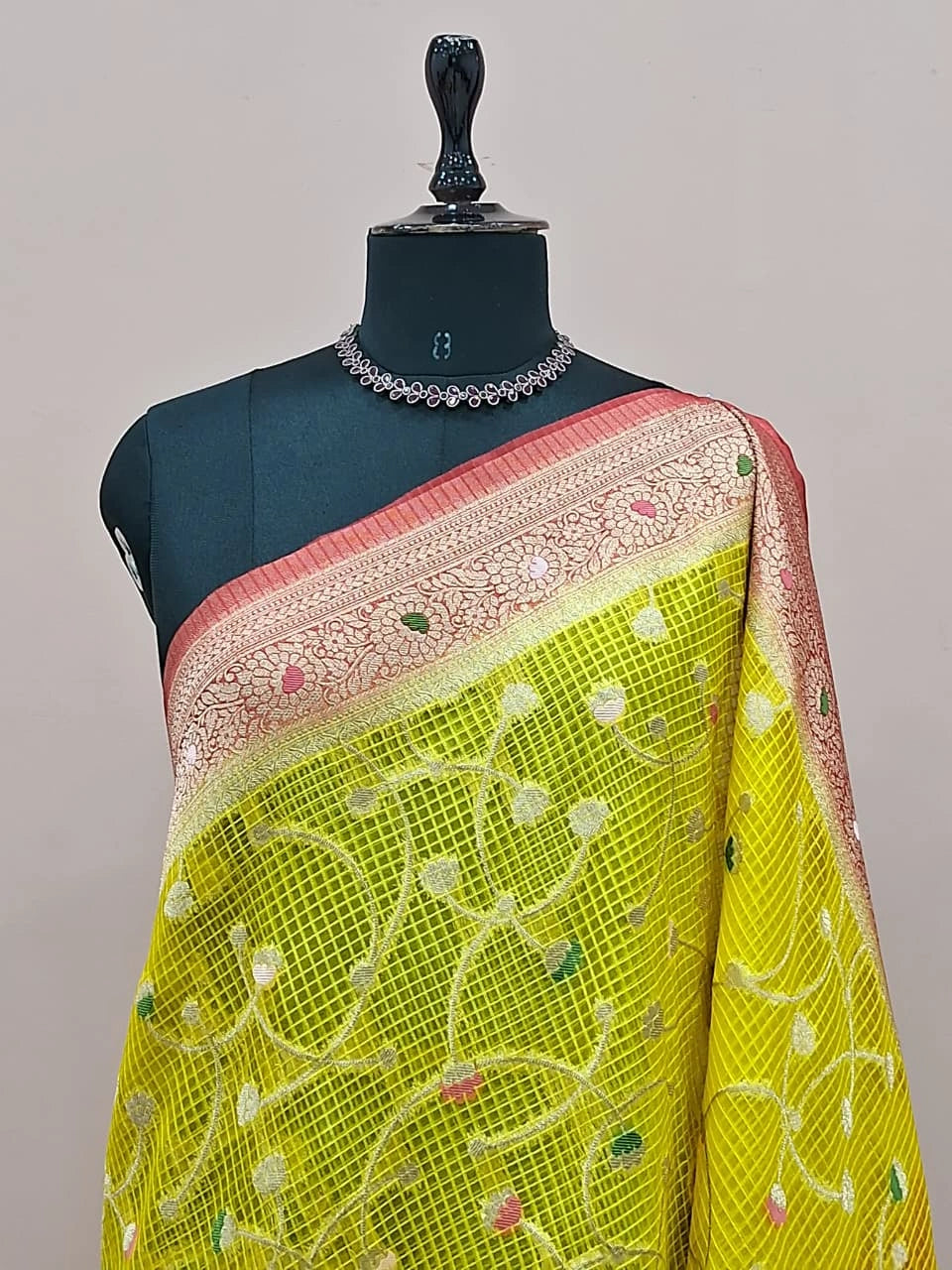 Lemon Yellow Kota Saree 1