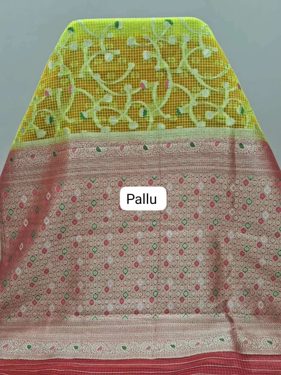 Lemon Yellow Kota Saree Pallu