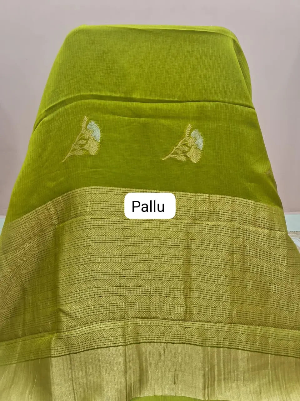 Leaf Green Silk Kota Saree pallu