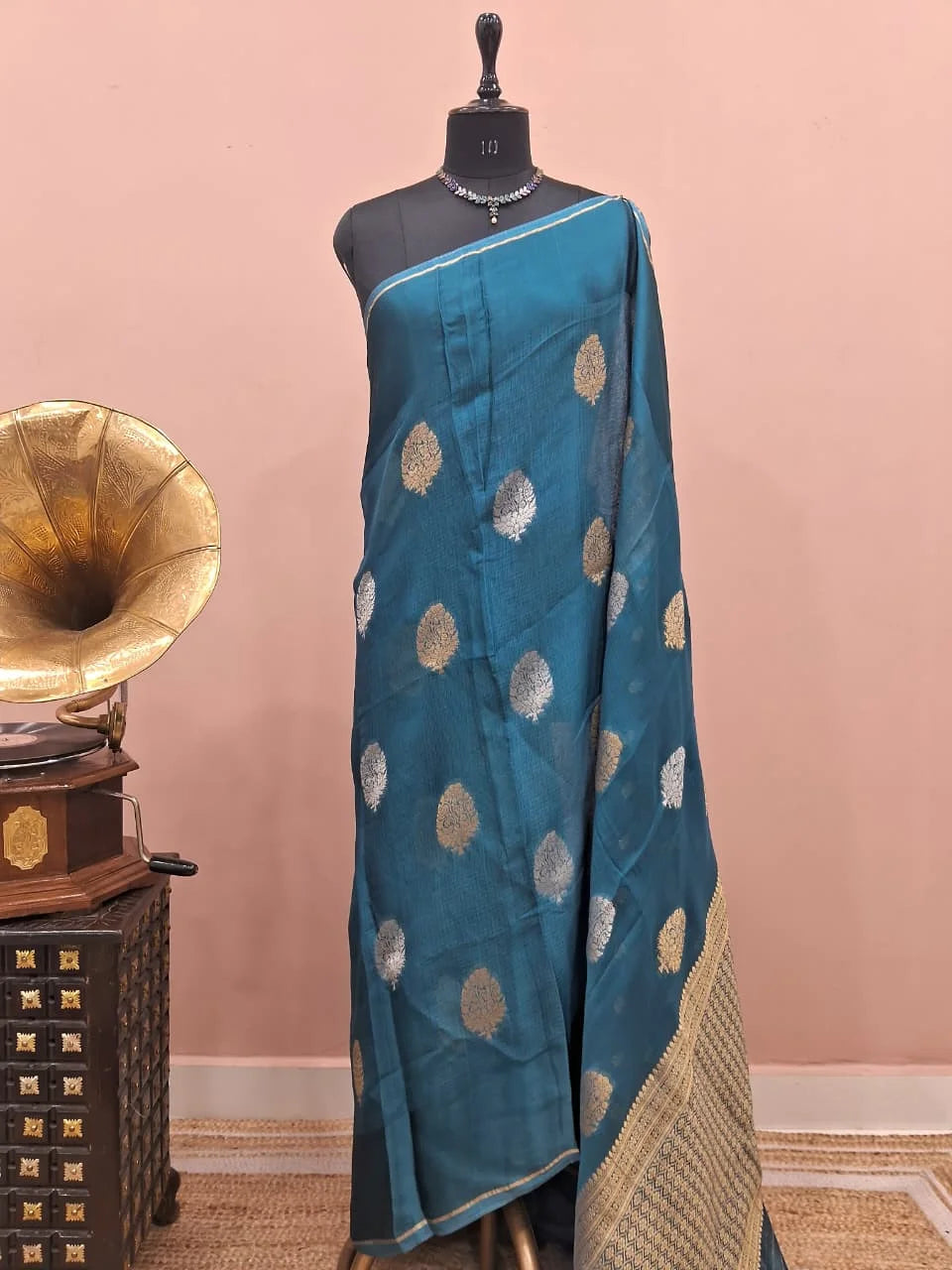Peacock Blue Silk Kota Saree