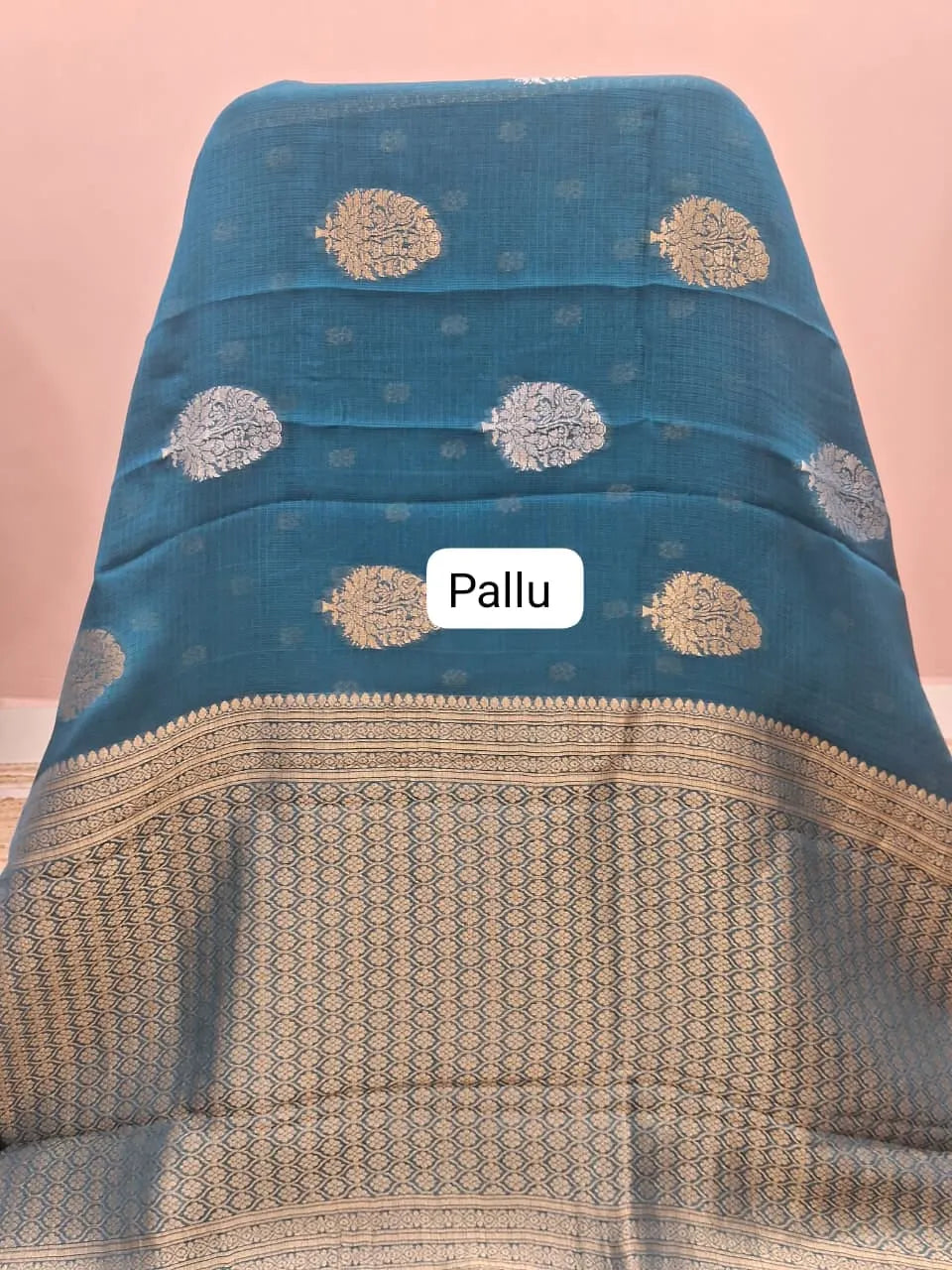 Peacock Blue Silk Kota Saree Pallu