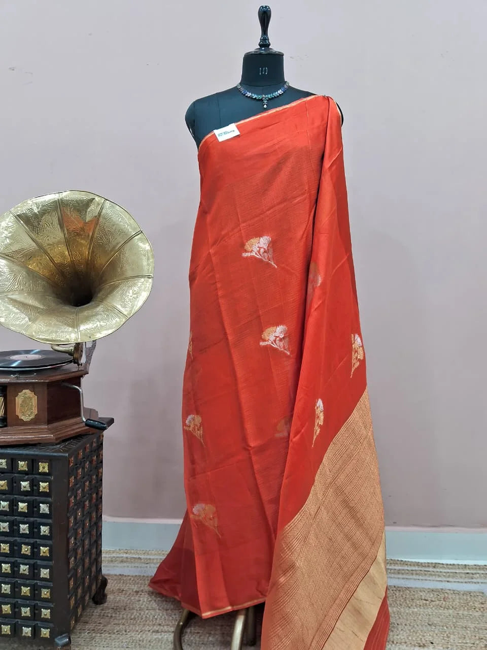 Dark Orange Silk Kota Saree