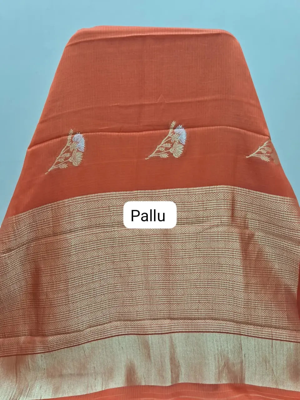 Dark Orange Silk Kota Saree Pallu