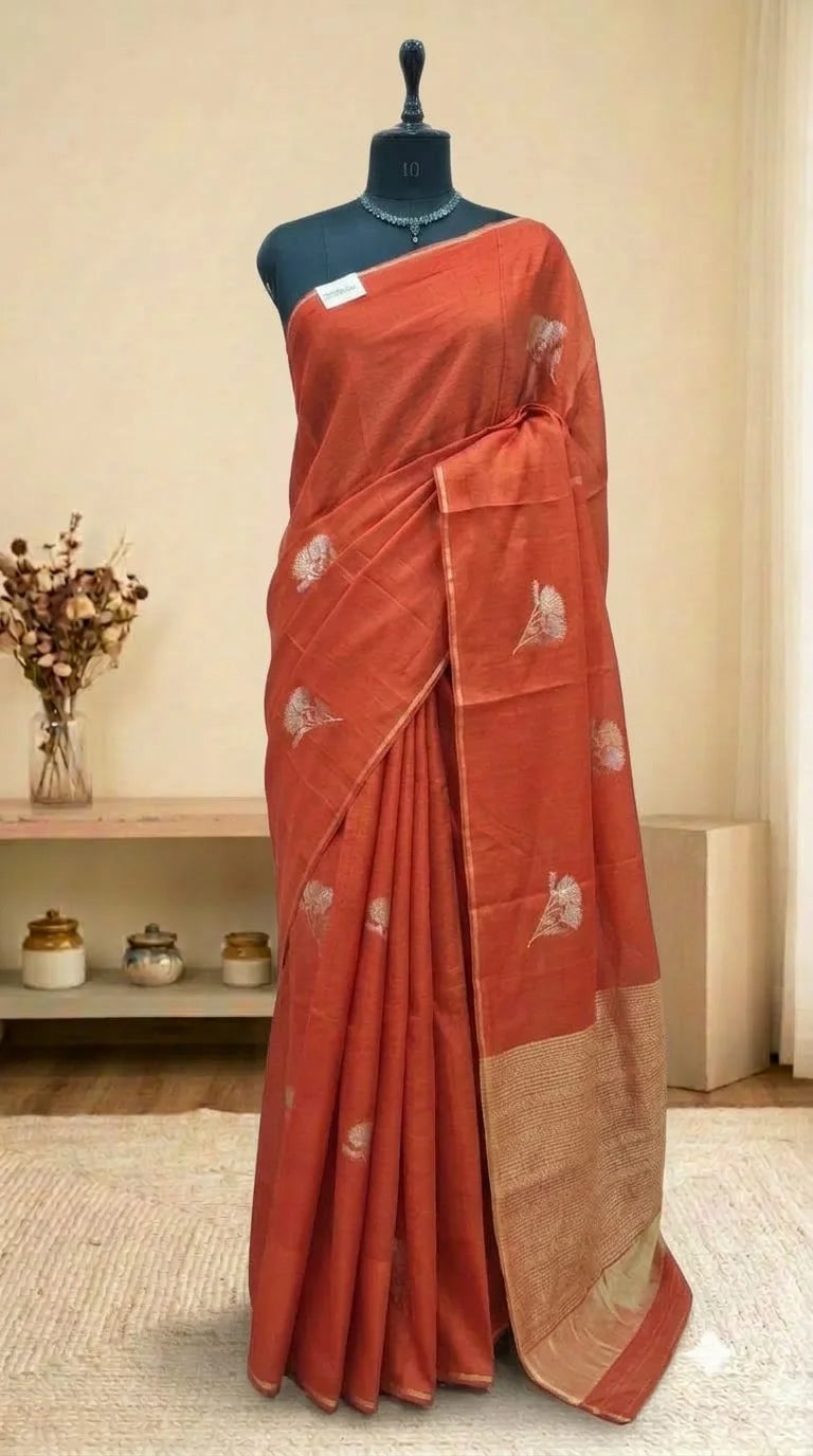 Dark Orange Silk Kota Saree