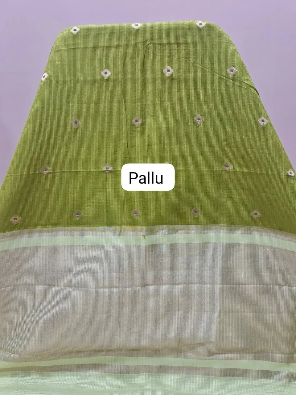 Leaf Green Silk Kota Saree pallu