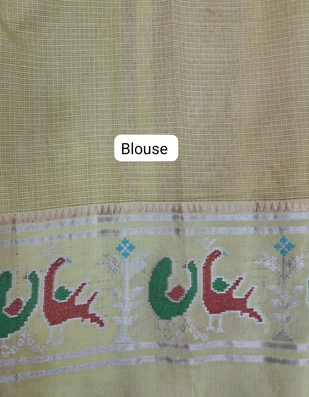 Leaf Green Silk Kota Saree blouse