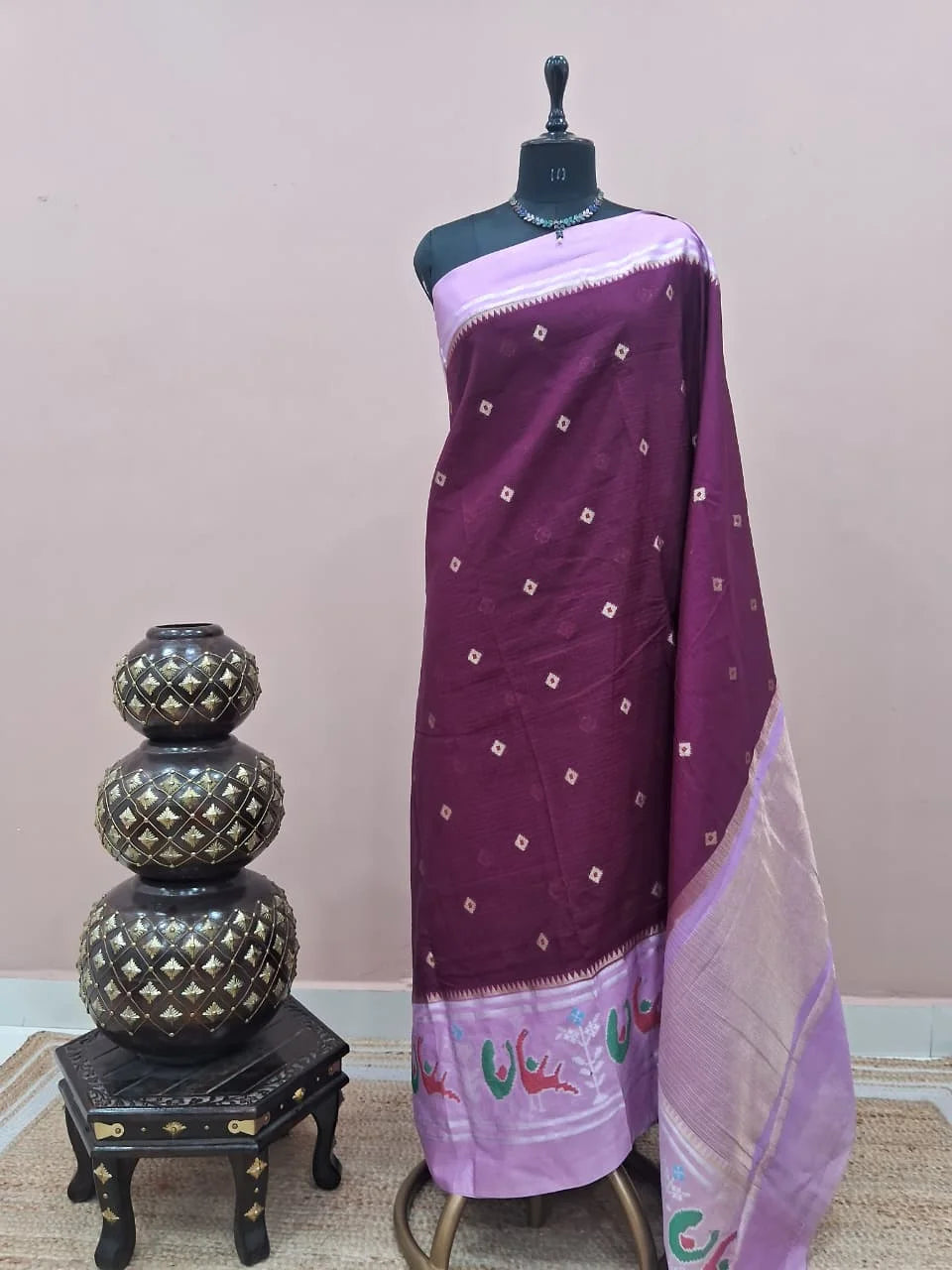 Dark Wine Silk Kota Saree