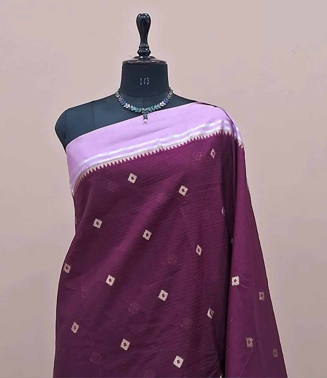 Dark Wine Silk Kota Saree 1