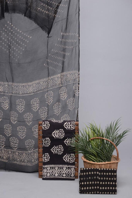 Black block printed pure mulmul cotton top