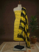 Lemon yellow and black tie-dye printed pure mulmul cotton dress material