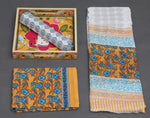 Mustard yellow floral printed mulmul cotton dress material