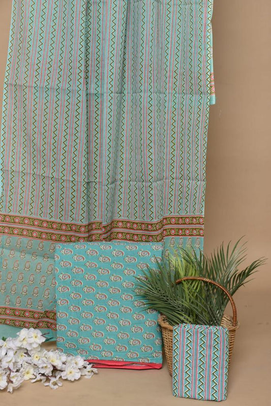 Teal blue small mango printed mulmul cotton top