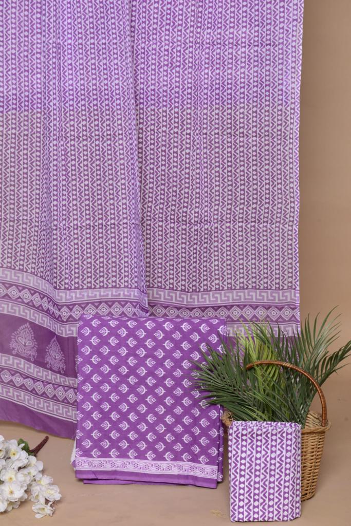 Lavender and white small block printed mulmul cotton top