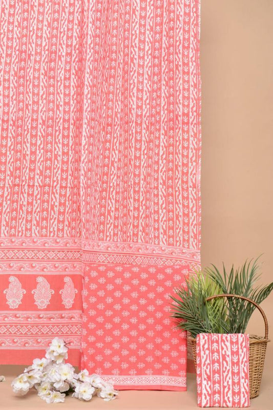 Peach pink and white block printed mulmul cotton top