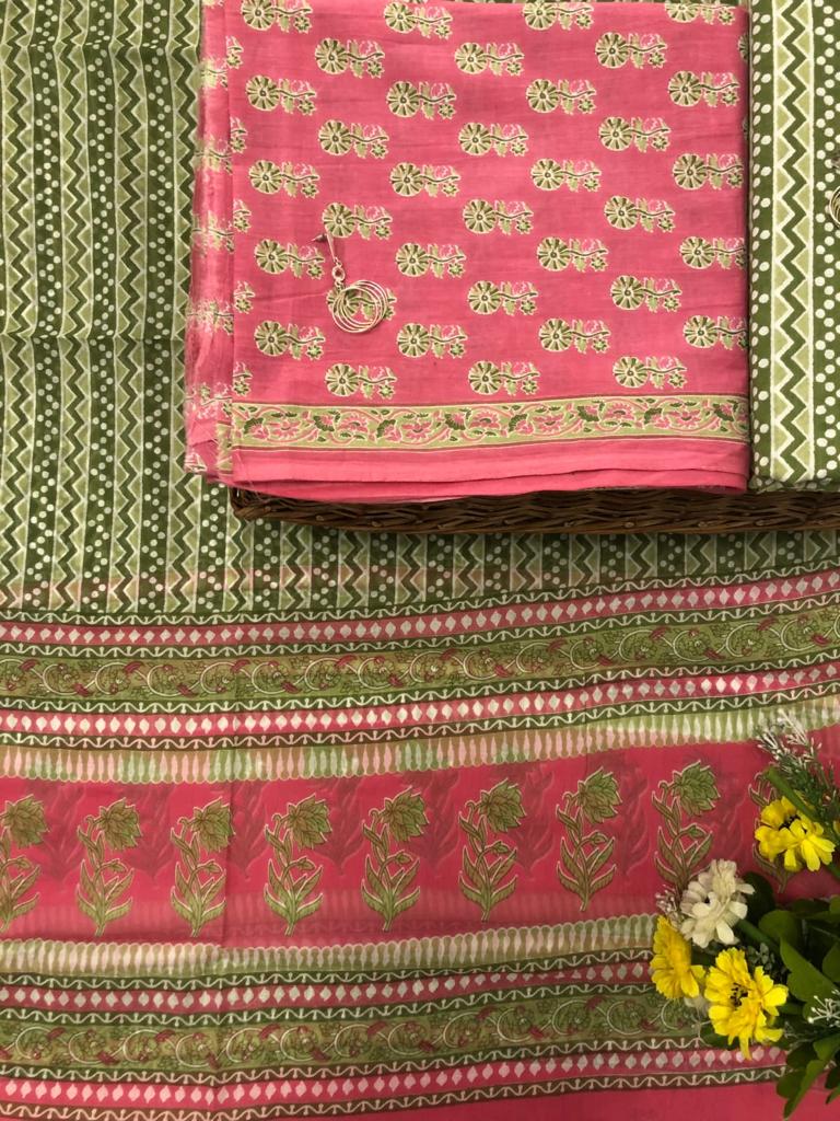 Melon Pink and green floral printed mulmul cotton top