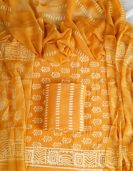 Tangerine Yellow with White flower printed cotton top