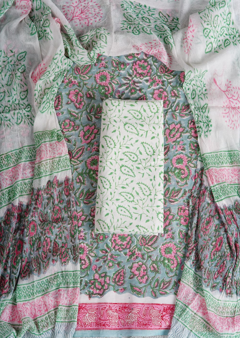 Soft Mint Blue with pink and green flower printed cotton top