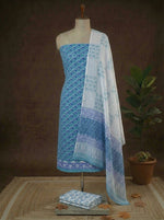 Caribbean Blue with blue flower printed cotton dress material