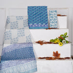 Caribbean Blue with blue flower printed cotton dress material