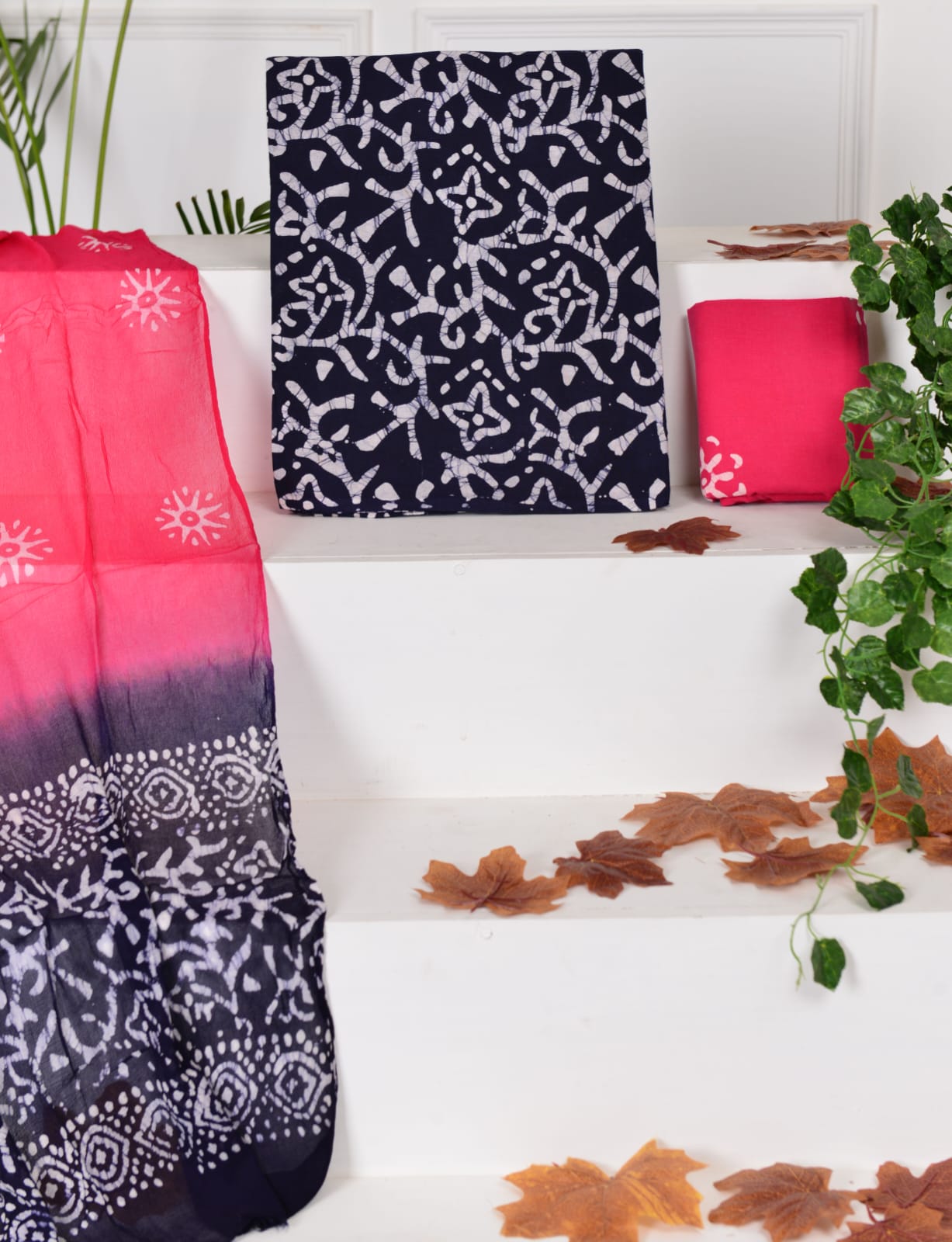 Navy Blue floral printed cotton dress material