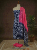 Navy Blue floral printed cotton dress material
