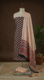 Black with cream floral printed cotton dress material
