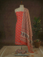 Candy Red flower printed cotton dress material