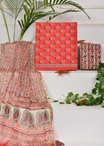 Candy Red flower printed cotton dress material