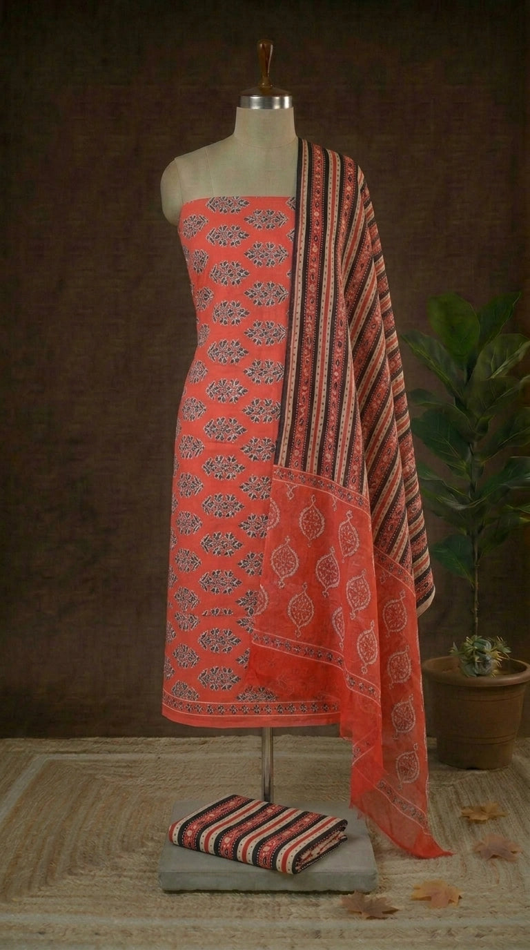 Red with Black flower printed cotton top