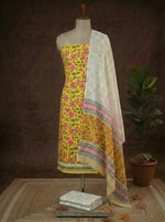 Yellow with Pink floral printed cotton dress material