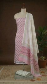 Baby Pink with lavender floral printed cotton dress material online 