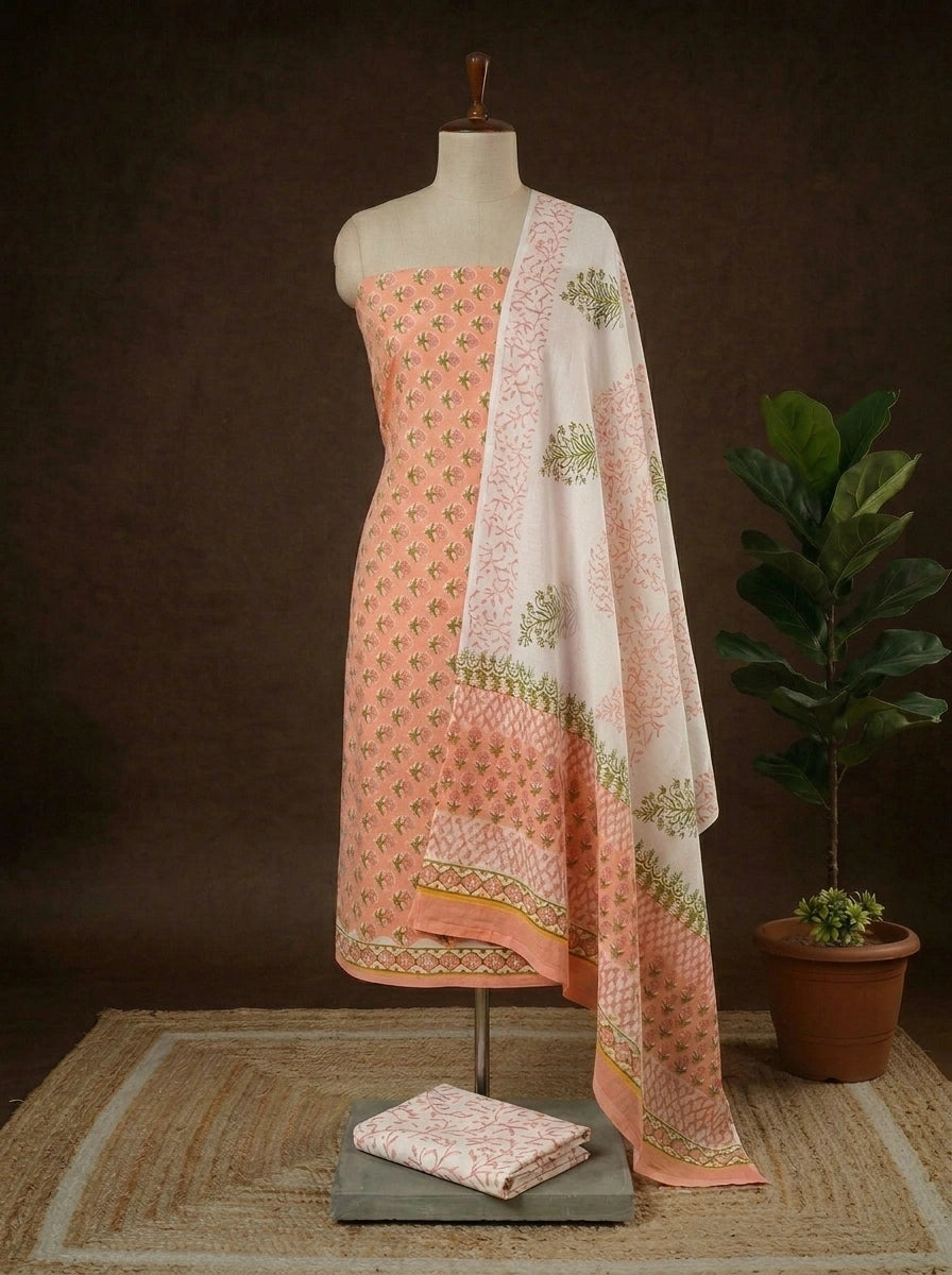Peach with Orange and green floral printed cotton top