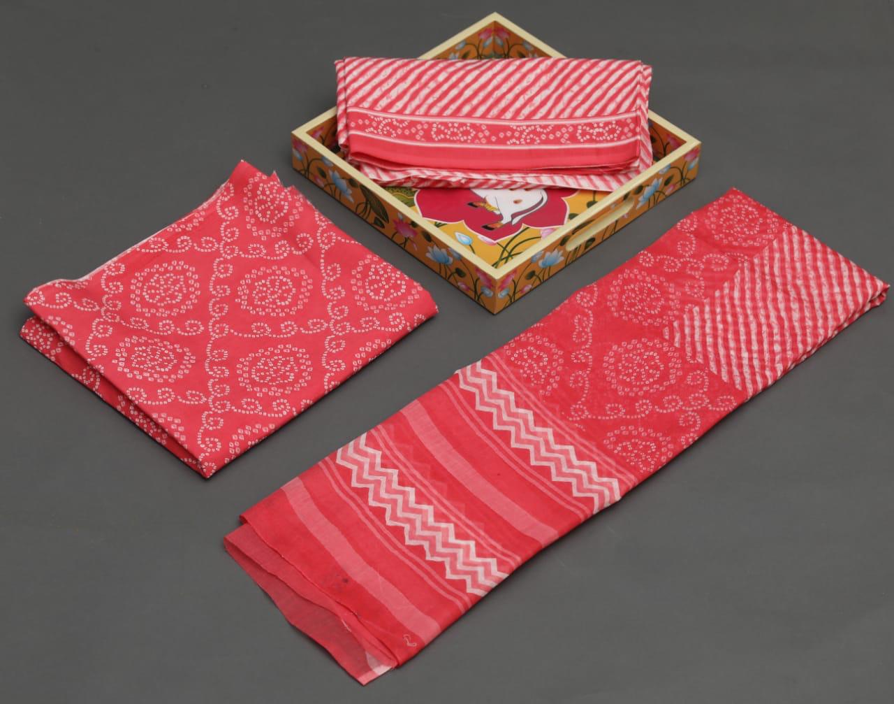 Reddish Pink with White leharriya cotton top 