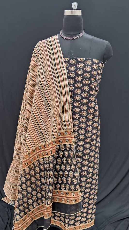 Black with Light yellow flower printed cotton top