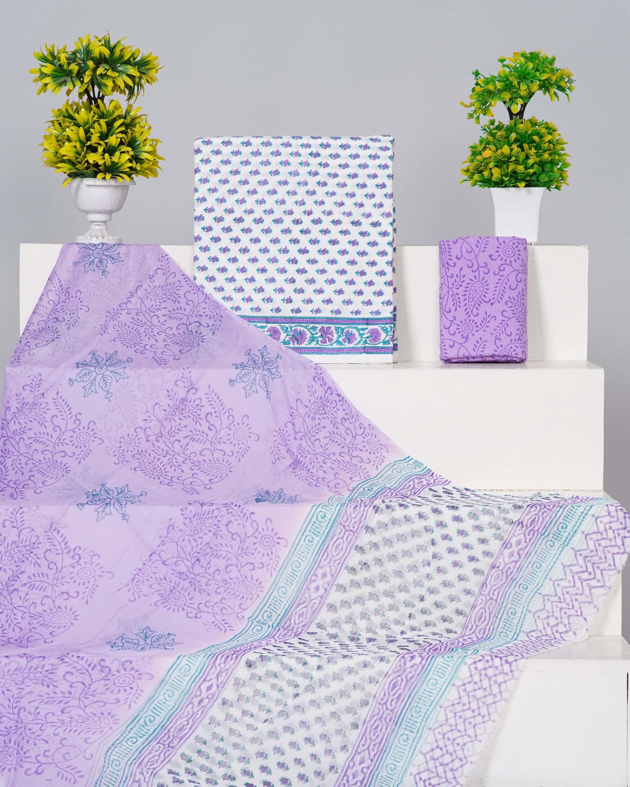 White with lavender flower printed cotton top